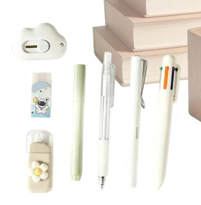 Image de Kit d'écriture comprenant des stylos de différentes couleurs et un surligneur, pour une écriture fluide