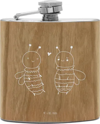 Produktbild von Mr. & Mrs. Panda Flachmann Biene Verliebt - Transparent - Geschenk, Hip Flask, feldflasche, edelstahl, Aus, Wespe, taschenflasche