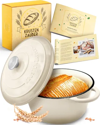 Produktbild von KRUSTENZAUBER Gusseisen Topf als Schmortopf mit Deckel - 26cm Emaille Topf als Gusseisen Bräter oder Brotbacktopf - Backofengeeigneter Dutch oven