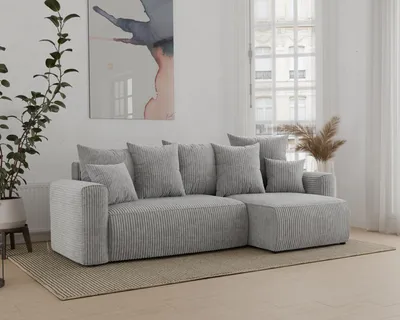 Produktbild von Ecksofa mit Schlaffunktion, ANTONIO DENVER - 238x142x73cm, Ottomane rechts/links, L-Form, Schlaffunktion & Bettkästen - Grau