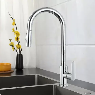 Image de Robinet de cuisine extractible à 360°, en acier inoxydable brossé, haute pression