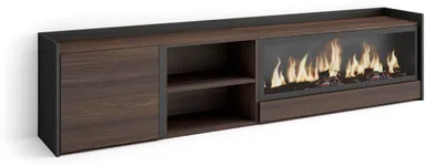 Produktbild von TV-Möbel Holzeffekt eiche schwarz 212x35x50cm Kamin mit Feuereffekt