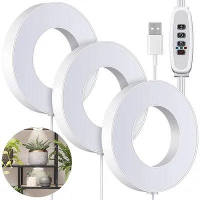Produktbild von 9cm Pflanzenlampe LED Vollspektrum Pflanzenlicht für Zimmerpflanzen Grow Lampe mit Timer 3 Lichtmodi Dimmbar Wachstumslampen, 3 Ring