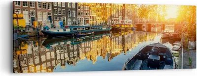 Produktbild von Bild auf Leinwand - Leinwandbild - Kanal Boot Amsterdam Wasser - 90x30cm - Wand Bild - Wanddeko - Leinwanddruck - Bilder - Kunstdruck - Wanddekoration - Leinwand bilder - Wandkunst - AB90x30-2857