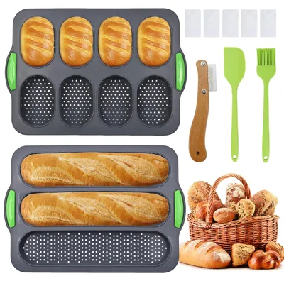 Baguette-Backform-Set, 2-teilig, Silikon, 33,5x23,5 cm, inkl. Zubehör