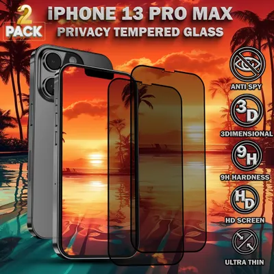 Obrázok produktu pre 2-balenie iPhone 13 Pro Max Ochranné sklo na displej Privacy - Tvrdené sklo 9H - Super kvalita 3D