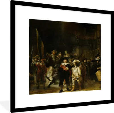 Produktbild von MuchoWow® Gerahmtes Poster Die Nachtwache - Kunst - Alte Meister - Rembrandt 40x40 cm - Poster mit Schwarzem Bilderrahmen Wandposter Rahmen Foto Bilder - Poster - Plakat im Rahmen