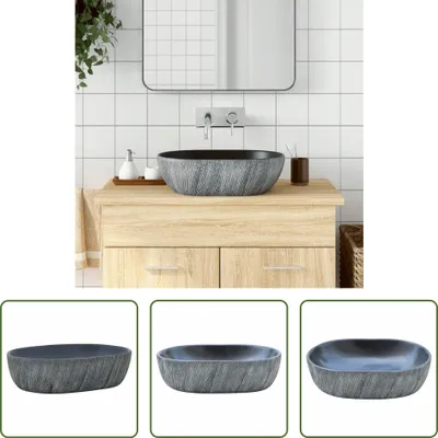 Produktbild von The Living Store Aufsatzwaschbecken Schwarz und Grau Oval 47x33x13 cm Keramik