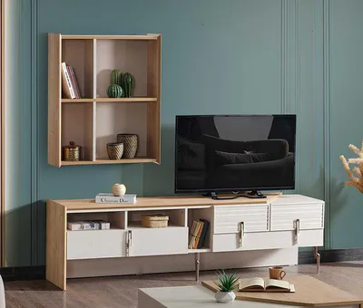 Produktbild von TV-Board und Wandregal für funktionales und stilvolles Wohnzimmer