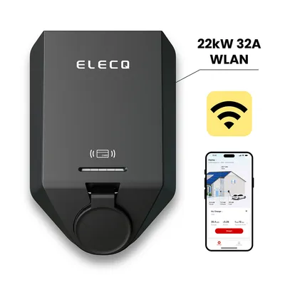 Produktbild von Elecq Wallbox 22kW mit App, 32A 3-phasig, RFID/WLAN/OCPP, IP65 & IK10, Aktives Lastmanagement & PV-Überschussladen (erfordert Power Monitor)