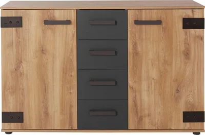 Immagine prodotto di Comò combinato Malmö Sideboard 130x41x83cm Rovere massello grafite Design industriale