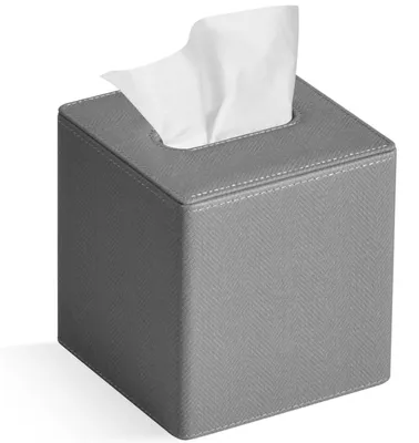 Zdjęcie produktu dla Pudełko na chusteczki, kwadratowe, z materiału przypominającego skórę PU, kolor szary, wymiary: 14x14x14,5 cm