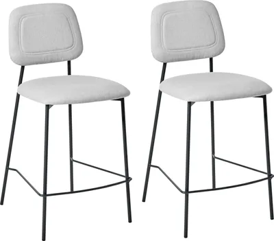 Produktbild von BELIANI Barstuhl 2er Set Hellgrau Kunstleinen mit Hoher Lehne Fußstütze Schwarze Metallbeine Modernes Design für Esszimmer Wohnzimmer Theke Küchenbar