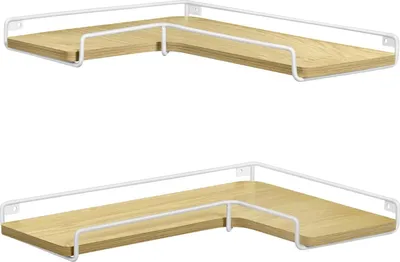 Produktbild von Vasagle Schweberegale, 2er-Set, L-förmige Eckregale für die Wand, Eckregal im Industriestil, für Wohnzimmer, Schlafzimmer oder Küche, Eiche natur