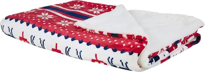 Zdjęcie produktu dla BELIANI Koc narzuta czerwony z niebieskim flanelowy 150 x 200 cm puszysty dwustronny wzór świąteczny