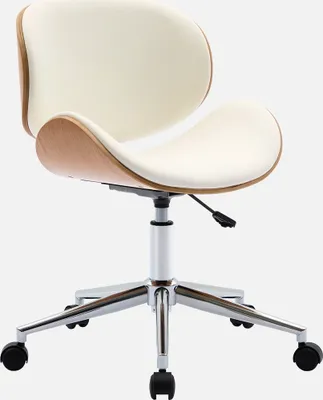Immagine prodotto di Sedia da ufficio con rotelle, effetto legno curvato e Pelle finta, Bianco