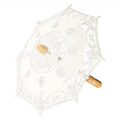 Zdjęcie produktu dla Piękny, ręcznie wykonany parasol, mały, idealny na występy sceniczne, wesela i inne uroczyste okazje, w kolorze beżowym, z koronką
