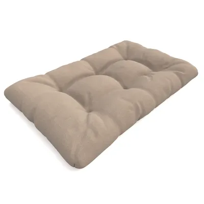 A beige tufted cushion on a white background.