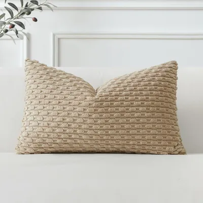 Immagine prodotto di Copertura per cuscino in velluto a coste, motivo a righe, 30x50 cm, color beige, confezione singola