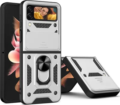 Produktbild von Samsung Galaxy Z Flip4 Hülle mit Magnetische Ring Ständer Halter Dia Kameraschutz TPU Bumper Silikon Schutzhülle für Samsung Galaxy Z Flip 4 5G Silber