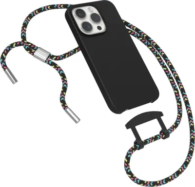 Produktbild von EAZY CASE - 2in1 Handyhülle mit Band kompatibel mit Apple iPhone 15 Pro, Silikonhülle zum Schutz, stoßfester Fallschutz, Umhängeband mit Hülle in Schwarz