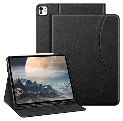 Produktbild von Fintie Hülle für iPad Pro 13 Zoll (M4) 2024 mit Stifthalter, Multi-Winkel Betrachtung Folio Stand Schutzhülle Case mit Dokumentschlitze für iPad Pro M4 2024 13 Zoll Hülle, Schwarz