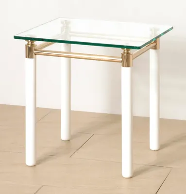 Produktbild von HAKU Beistelltisch vergoldet, weiß - Metall, Sicherheitsglas, B/H/T: 42x44x42 cm