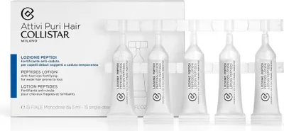 Zdjęcie produktu dla Collistar Lozione Peptidi Anti-Caduta, Unisex, 5 ml, Przeciw wypadaniu włosów, Płynny, Ampułka, AQUA, ALCOHOL DENAT., NIACINAMIDE, PANTHENOL, BUTYLENE GLYCOL, CAFFEINE, PEG-40 HYDROGENATED...