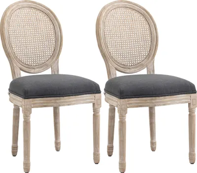 Produktbild von Küchenstühle im 2er-Set, weich gepolstert, Vintage-Design, Rattanoptik, Grau