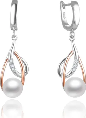Imagen del producto de Aretes bicolor de lujo con perlas genuinas, modelo AGUC2676P