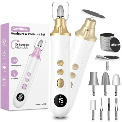 Produktbild von Nagelfeile Elektrisch 15in1 Maniküre Pediküre Set 15 Stufen bis 5000 U/min LED Licht kabellos wiederaufladbar für Hornhaut Nagelhaut Gel Entfernung Hände Füße