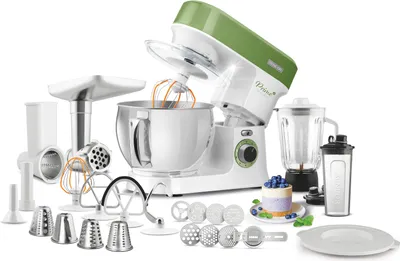 Obrázek produktu pro SENCOR STM 3780GG Kuchyňský robot, 1 200 W, 5l nerezová nádoba, 6 nastavení rychlosti, funkce PULSE a 2 NutriSmart programy, 4 nástavce, FLEXI šlehač a metla , mlýnek na maso