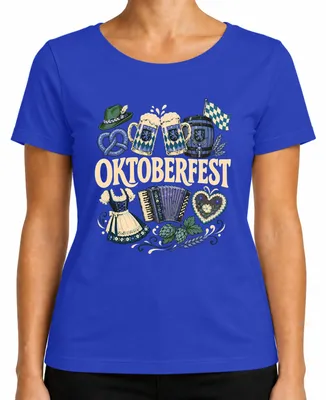 Immagine prodotto di , Wiesn, boccale, dirndl, brezel, maglietta tradizionale, pantaloni in pelle, maglietta da donna, blu, taglia M