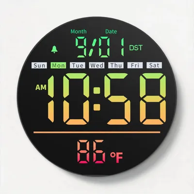 Immagine prodotto di Orologio da parete a LED - Display digitale - 20,32 cm - Timer - Temperatura - Data - Nero