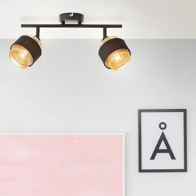 Immagine prodotto di BRILLANTE tubo spot GROVE oro nero | 18 x 50 x 10 cm | 2 x E14 max. 28 W | teste orientabili | metallo/tessuto