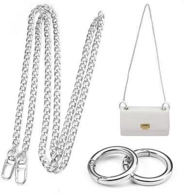 Productafbeelding van Metalen, zilverkleurige kettinggesp van 120 cm met karabijnsluiting en O-ring - schouderband ketting voor tassen, geschikt voor DIY-projecten en handwerk