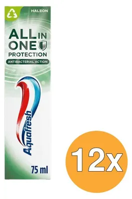 Produktbild von 12x Aquafresh Zahnpasta „All in One Protection“ mit antibakterieller Wirkung (75 ml)