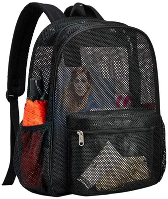 Produktbild von Mesh-Tasche, transparente Reise-Tasche, gepolsteter Schultergurt, für Schwimmen und Outdoor-Aktivitäten geeignet, schwarz, Größe L.