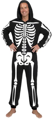 Produktbild von Jumpsuit Skeleton - Leuchtende Skelett-Pyjamas für Erwachsene - Einteiler mit Reißverschluss
