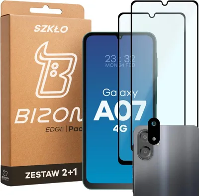 Produktbild von 2x Gehärtetes Glas + Kameraschutz für Galaxy A07 4G, Bizon Glass Edge Pack, Schwarz