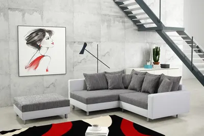 Produktbild von Modernes Sofa Couch Ecksofa Eckcouch in weiss Eckcouch mit Hocker  - Minsk L