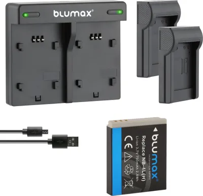 Produktbild von 1x Akku + Lader für Canon NB-4LH IXUS70 80 255 PowerShot SD40 750 mAh (3,7V)