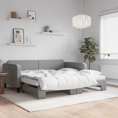 Image de Maison Exclusive - Canapé-lit convertible avec matelas, gris clair, 100 x 200 cm, tissu