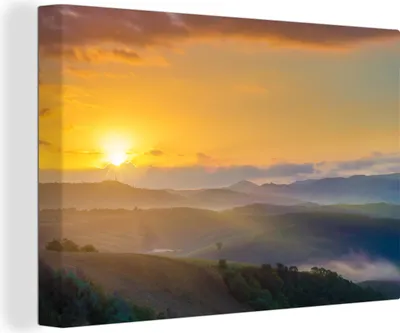 Produktbild von OneMillionCanvasses® - Leinwandbilder - 150x100 cm, Sonnenaufgang in der Toskana, Wandbilder Kunstdruck Wanddekoration