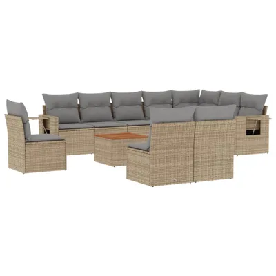 Produktbild von vidaXL 11-tlg. Garten-Sofagarnitur mit Kissen Beige Poly Rattan