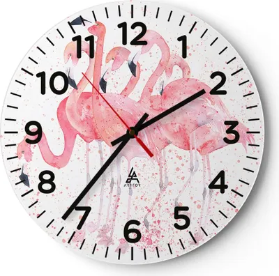 Produktbild von Wanduhr - Rund - Glasuhr - Flamingo Vogel Wasser - 40x40cm - Schleichendes Uhrwerk - Lautlos - zum Aufhängen bereit - Dekoration Modern - Wanddekoration aus Glas - C4AR40x40-3899