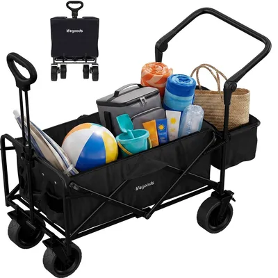 Produktbild von LifeGoods Bollerwagen - Faltbar - Bis 120KG - 90L - Waschbares Polyester - 120x80cm - Schwarz
