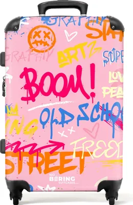 Produktbild von NoBoringSuitcases.com Hartschalen Koffer Mittelgroß 67x43x25 cm, 72L, Bunte Graffiti-Drucke: Rosa - Farbenfroh, Reisekoffer mit 4 Rollen