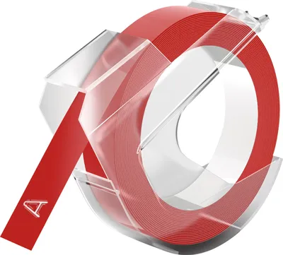 Zdjęcie produktu dla DYMO Oryginalna taśma do tłoczenia | rolka 9 mm x 3 m | biały nadruk na czerwonym tle | samoprzylepna | do urządzeń do tłoczenia etykiet | 1 sztuka, Czerwony, Prostokąt, Wyjmowana, Biały na czerwonym, Uniwersalne, Plastik
