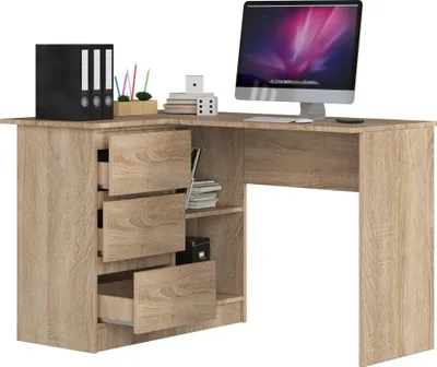 Produktbild von Akord Eckschreibtisch Links Mit 3 Schubladen Sonoma Eiche 124X85X77 Cm